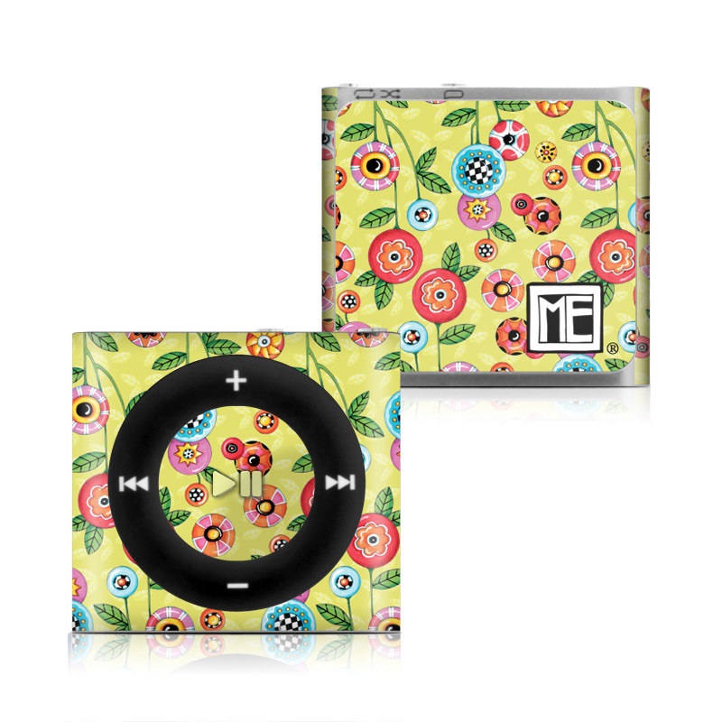 iPod shuffle 4th Gen Skin design of Wrapping paper, Pattern, Textile, Design, Visual arts, Wildflower, Art, Plant, Child art, Flower, with green, blue, red, yellow, orange, pink colors