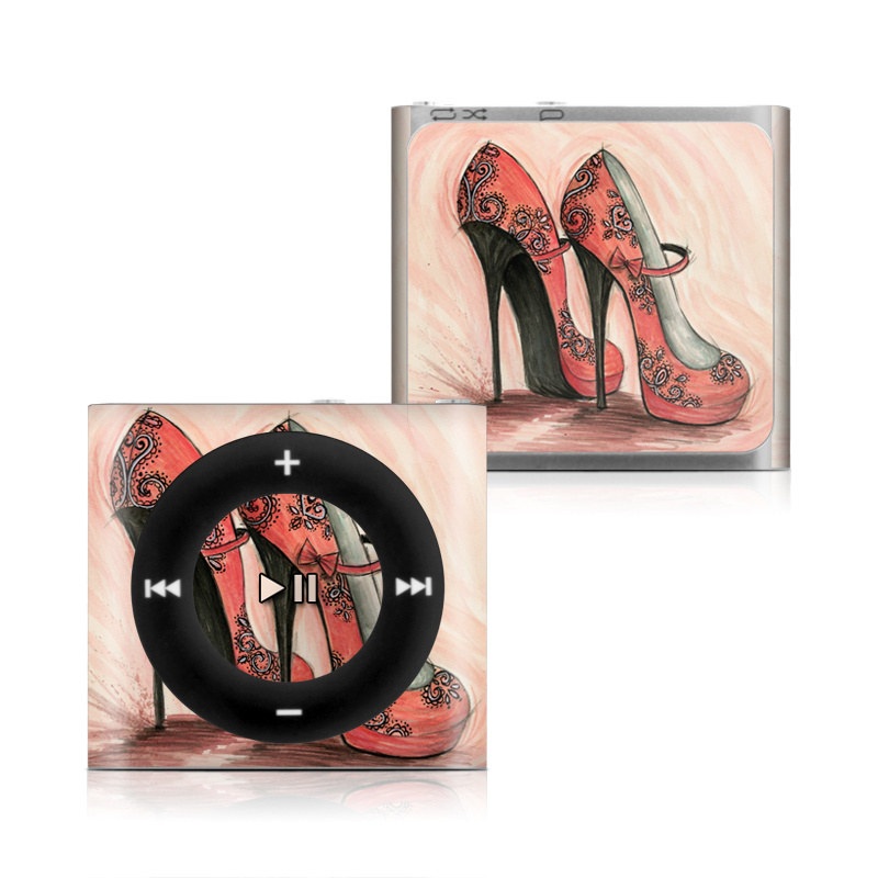 iPod shuffle 4th Gen Skin design of Footwear, High heels, Shoe, Pink, Court shoe, Illustration, Leg, Basic pump, Peach, Painting, with pink, gray, red, white, black, green colors