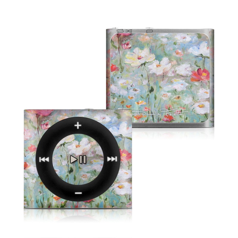 iPod shuffle 4th Gen Skin design of Flower, Painting, Watercolor paint, Plant, Modern art, Wildflower, Botany, Meadow, Acrylic paint, Flowering plant, with gray, black, green, red, blue colors