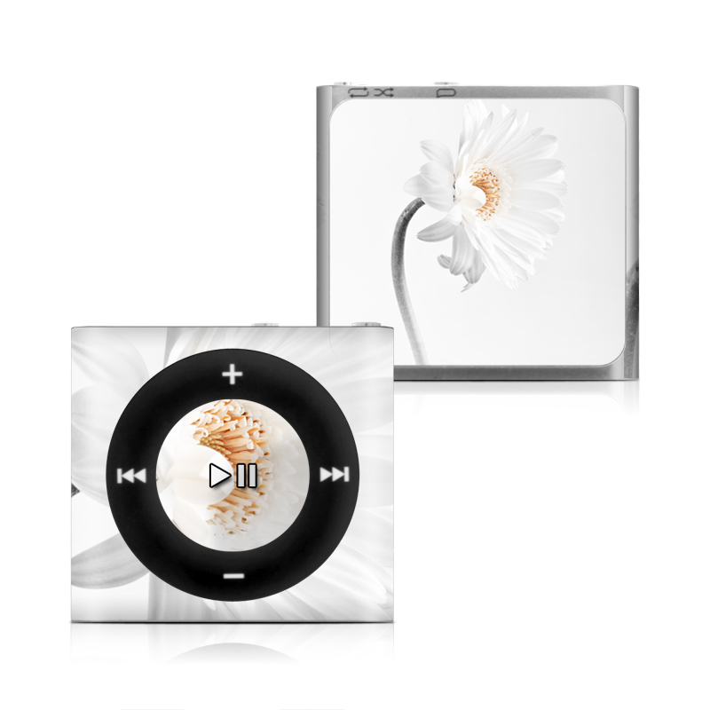 iPod shuffle 4th Gen Skin design of White, Hair accessory, Headpiece, Gerbera, Petal, Flower, Plant, Still life photography, Headband, Fashion accessory, with white, gray colors