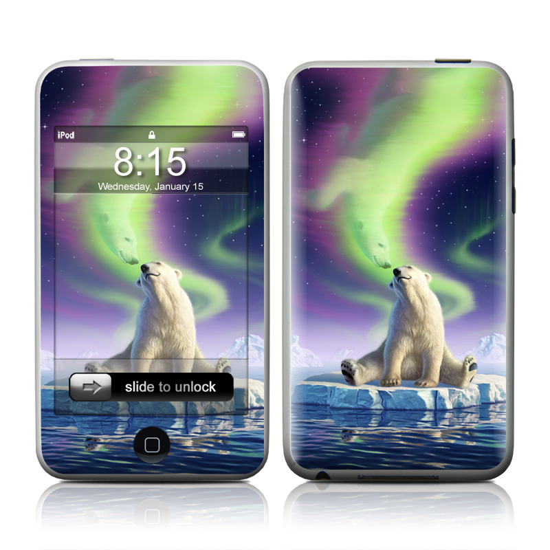 iPod touch 1st Gen Skin design of Aurora, Sky, Wildlife, Polar bear, Fictional character, with white, blue, green, purple colors