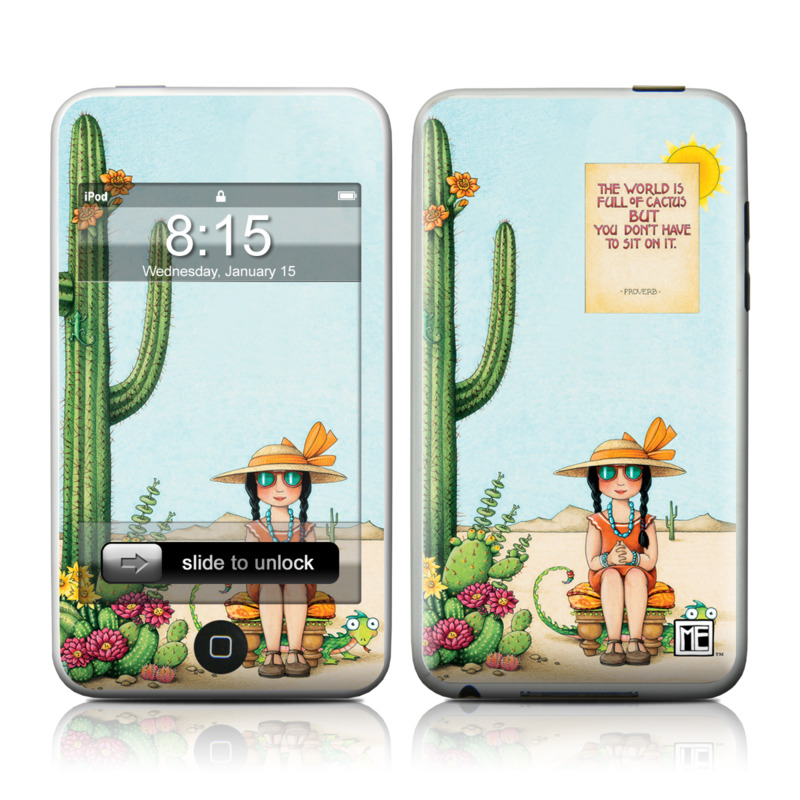 iPod touch 1st Gen Skin design of Cartoon, Cactus, Illustration, Animated cartoon, Plant, Vegetable, Fictional character, Art, with green, yellow, pink, orange, brown colors