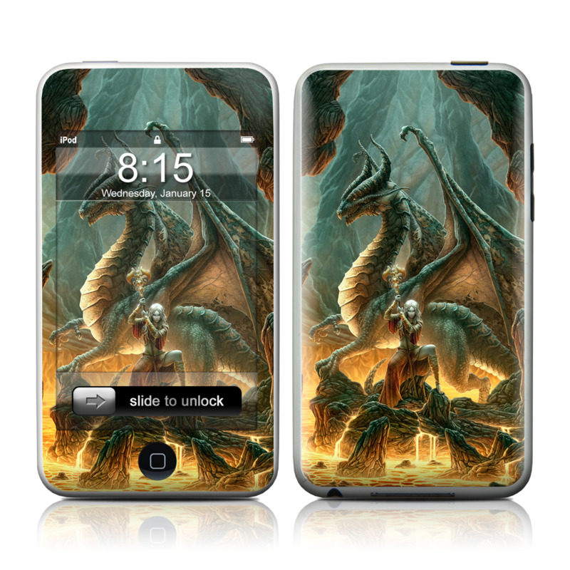 iPod touch 1st Gen Skin design of Dragon, Cg artwork, Mythology, Fictional character, Mythical creature, Art, Illustration, Cryptid, Sculpture, Demon, with black, green, red, gray, blue colors