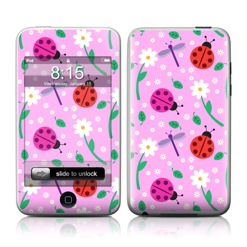 iPod touch 1st Gen Skin design of Pink, Pattern, Design, Magenta, Clip art, Plant, Visual arts, Ladybug, Child art, Illustration, with pink, white, purple, gray, red, blue colors