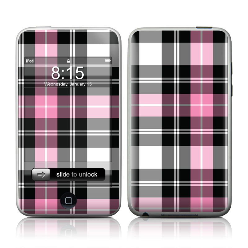 iPod touch 1st Gen Skin design of Plaid, Tartan, Pattern, Pink, Purple, Violet, Line, Textile, Magenta, Design, with black, gray, pink, red, white, purple colors