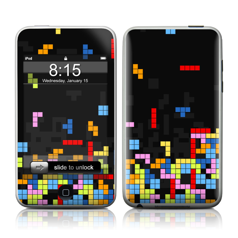 iPod touch 1st Gen Skin design of Pattern, Symmetry, Font, Design, Graphic design, Line, Colorfulness, Magenta, Square, Graphics, with black, green, blue, orange, red colors