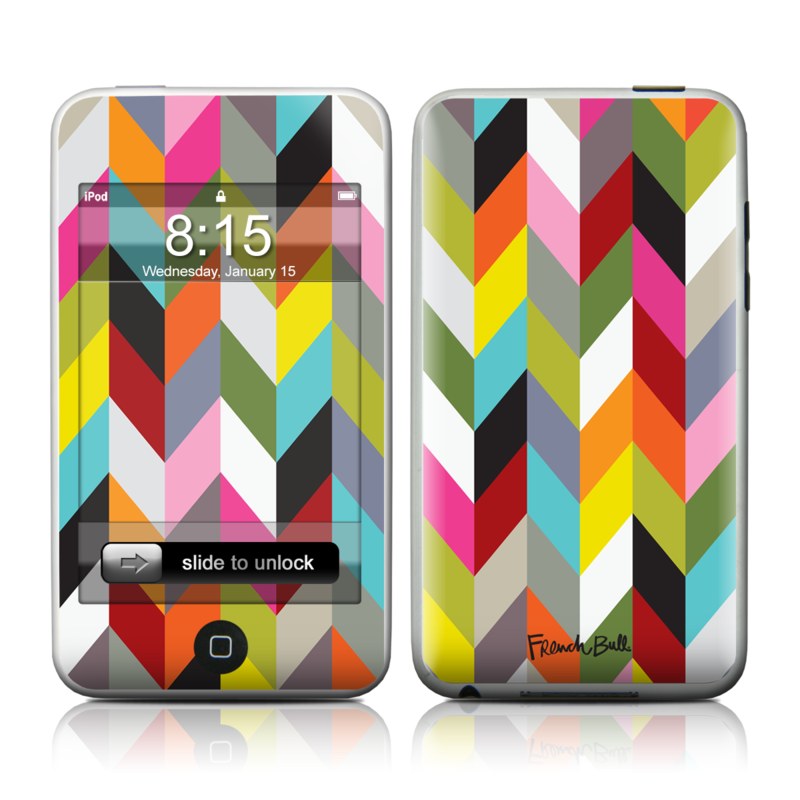 iPod touch 1st Gen Skin design of Pattern, Orange, Line, Design, Graphic design, Tints and shades, Triangle, with red, green, gray, black, blue, purple colors