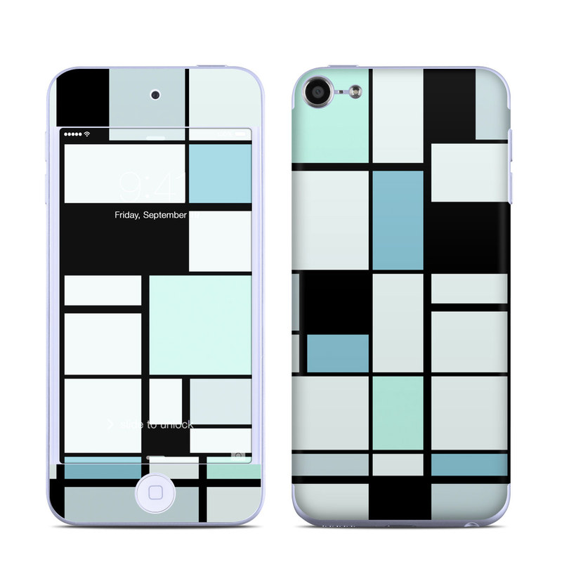 iPod touch 6th Gen Skin design of Blue, Line, Turquoise, Pattern, Rectangle, Design, Parallel, Square, Symmetry, Tints and shades, with black, blue, green colors