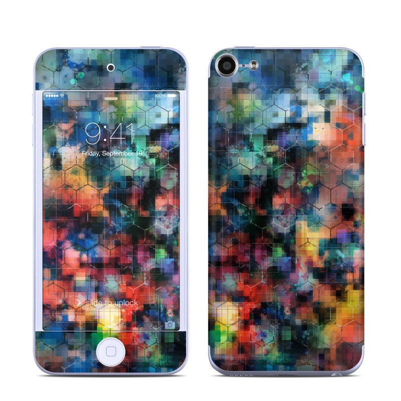 iPod touch 6th Gen Skin design of Blue, Colorfulness, Pattern, Psychedelic art, Art, Sky, Design, Textile, Dye, Modern art, with black, blue, red, gray, green colors