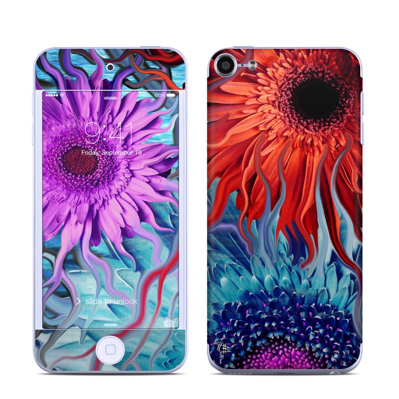 iPod touch 6th Gen Skin design of Psychedelic art, Pattern, Organism, Colorfulness, Art, Flower, Petal, Design, Fractal art, Electric blue, with red, black, blue, purple, gray colors