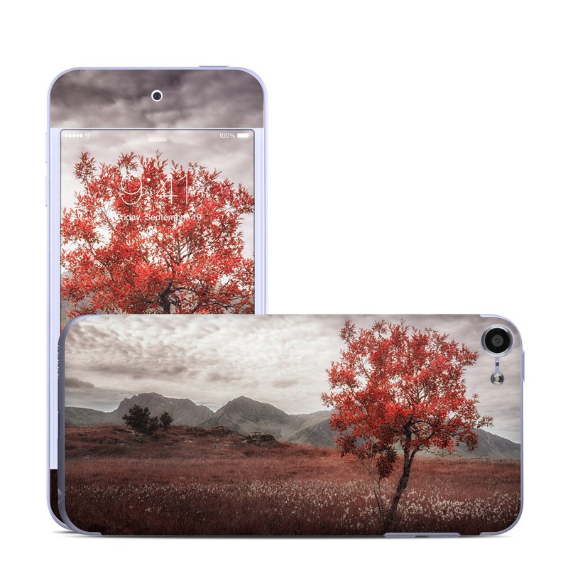 iPod touch 6th Gen Skin design of Natural landscape, Nature, Tree, Sky, Red, Natural environment, Atmospheric phenomenon, Leaf, Cloud, Woody plant with black, gray, red colors