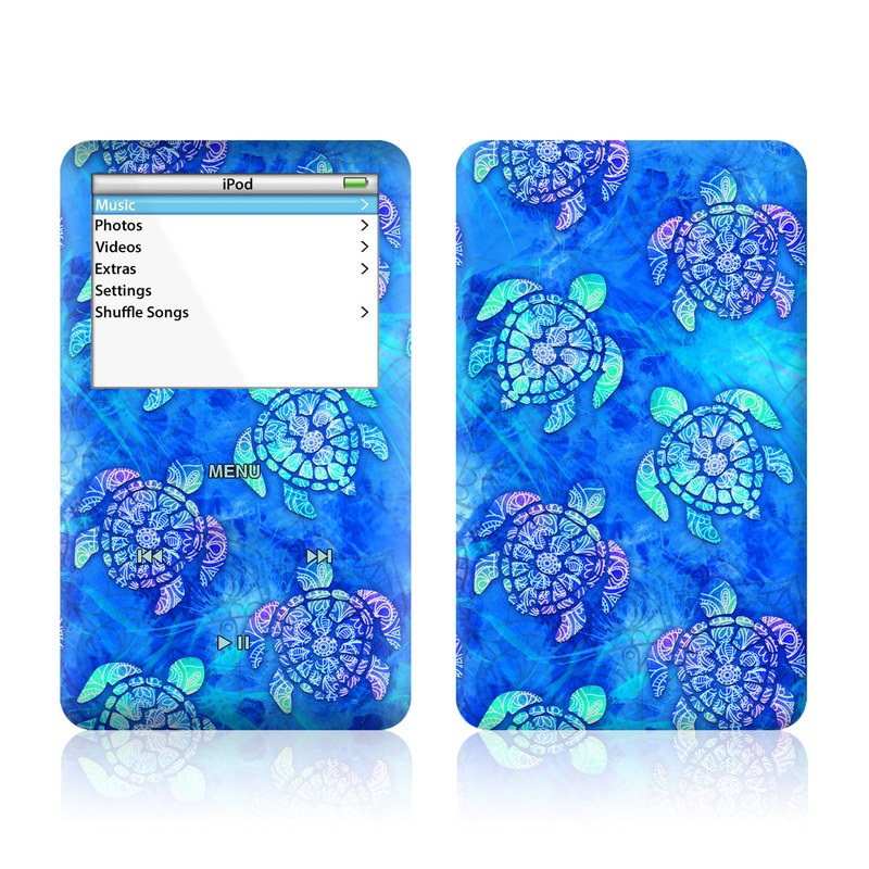 iPod 5th Gen Skin design of Blue, Pattern, Organism, Design, Sea turtle, Plant, Electric blue, Hydrangea, Flower, Symmetry, with blue, green, purple colors