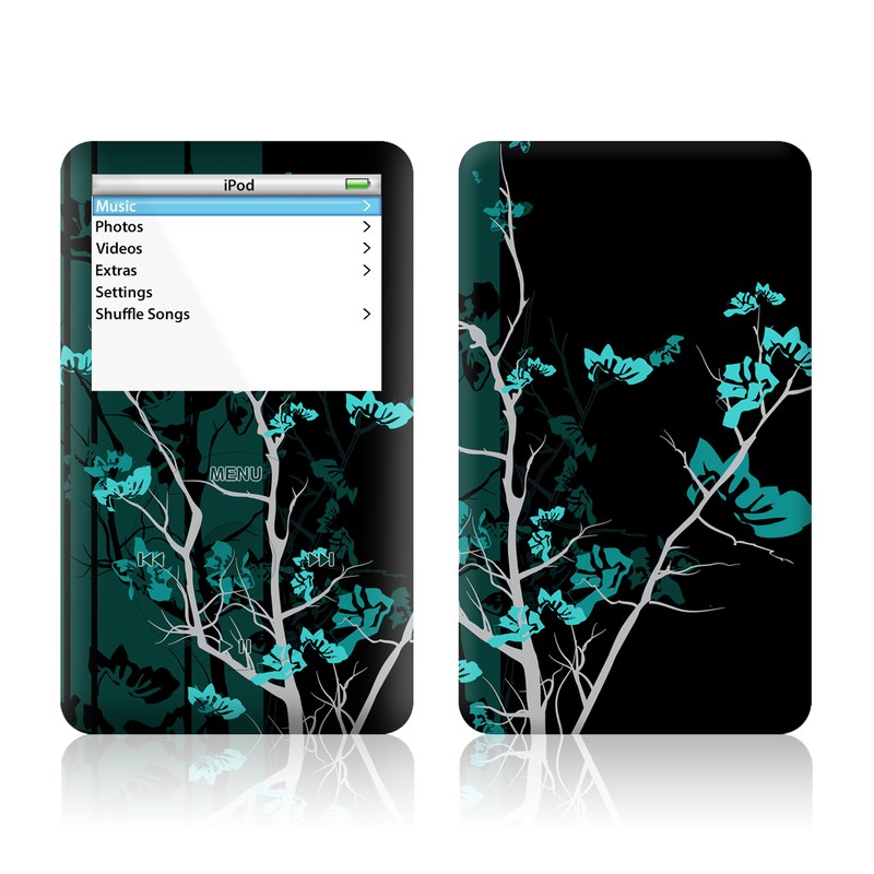 iPod 5th Gen Skin design of Branch, Black, Blue, Green, Turquoise, Teal, Tree, Plant, Graphic design, Twig, with black, blue, gray colors