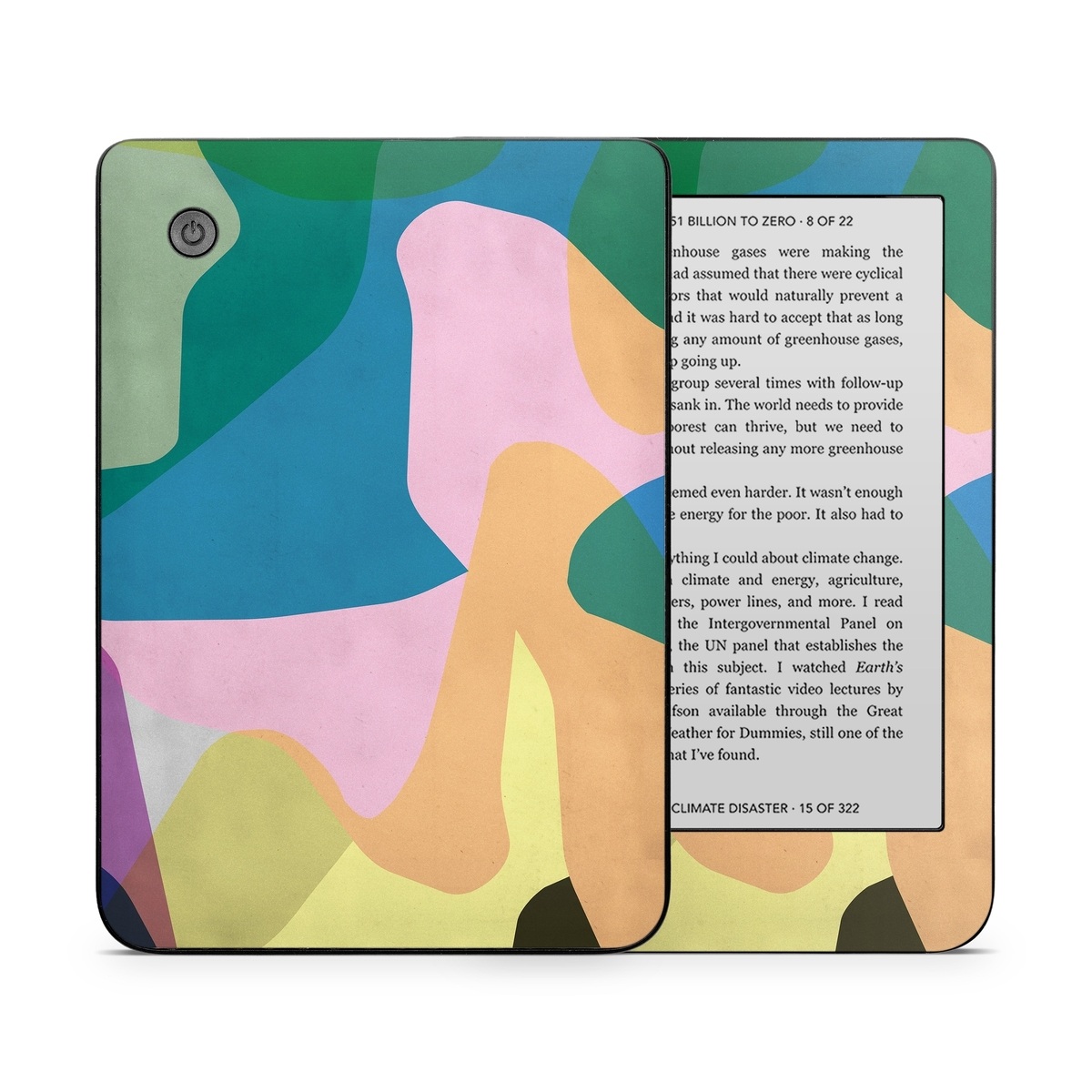 Kobo Clara 2E Skin design of Azure, Paint, Textile, Organism, Art, Painting, Aqua, Font, Rectangle, Tints and shades, with blue, green, pink, yellow, orange, purple, gray colors