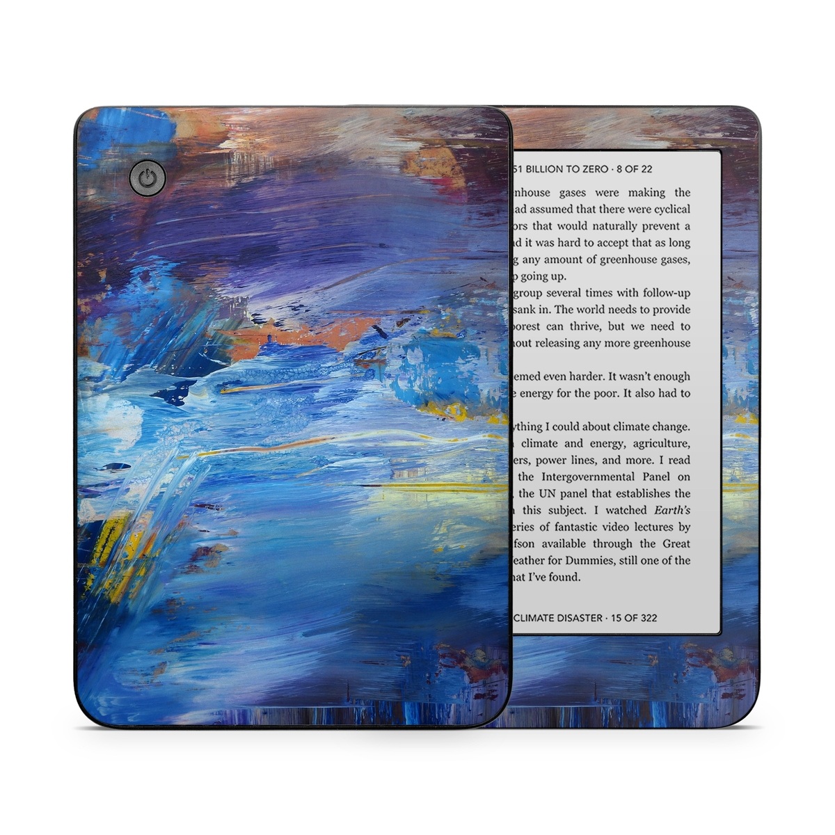 Kobo Clara 2E Skin design of Painting, Blue, Modern art, Acrylic paint, Sky, Watercolor paint, Art, Visual arts, Paint, Electric blue, with blue, purple, yellow, brown, orange, black colors