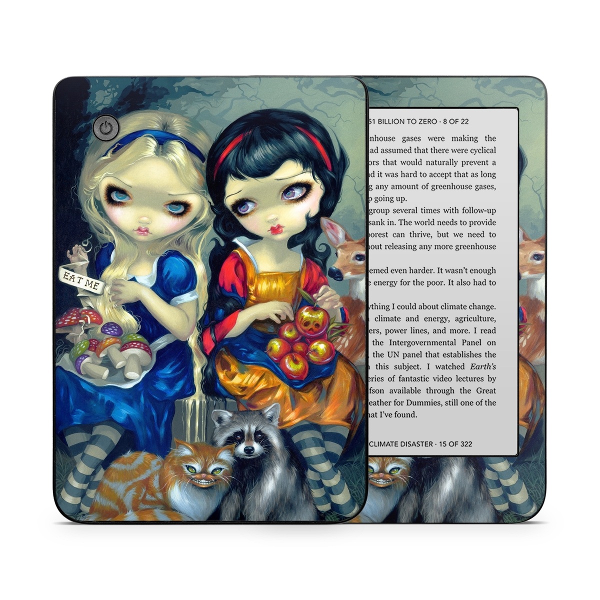 Kobo Clara 2E Skin design of Doll, Cartoon, Illustration, Cat, Art, Fawn, Toy, Fictional character, Whiskers, with blue, yellow, red, orange, gray colors