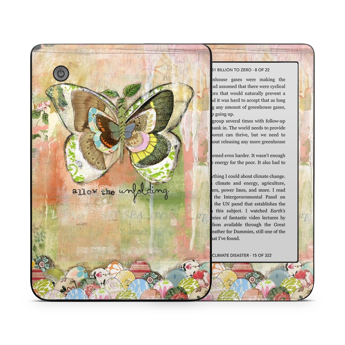 Kobo Clara 2E Skin design of Butterfly, Art, Fictional character, Pollinator, Moths and butterflies, Watercolor paint, Illustration, with green, brown, yellow, blue, pink, red colors