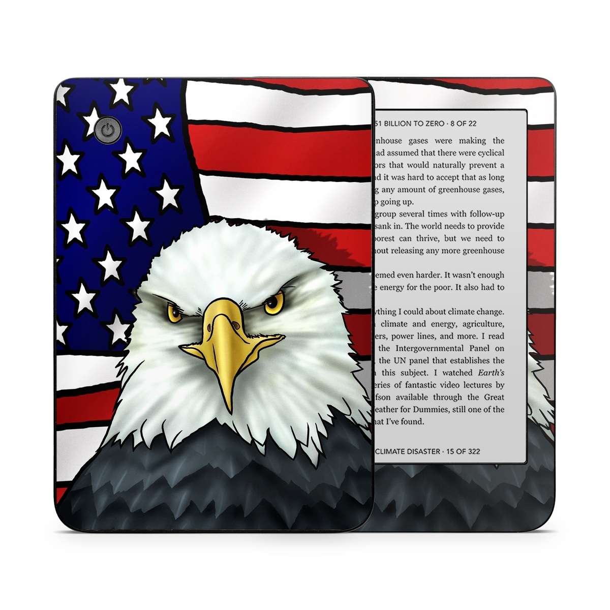 Kobo Clara 2E Skin design of Bald eagle, Eagle, Bird, Bird of prey, Accipitridae, Beak, Accipitriformes, Sea eagle, Flag, with white, gray, blue, yellow, red colors