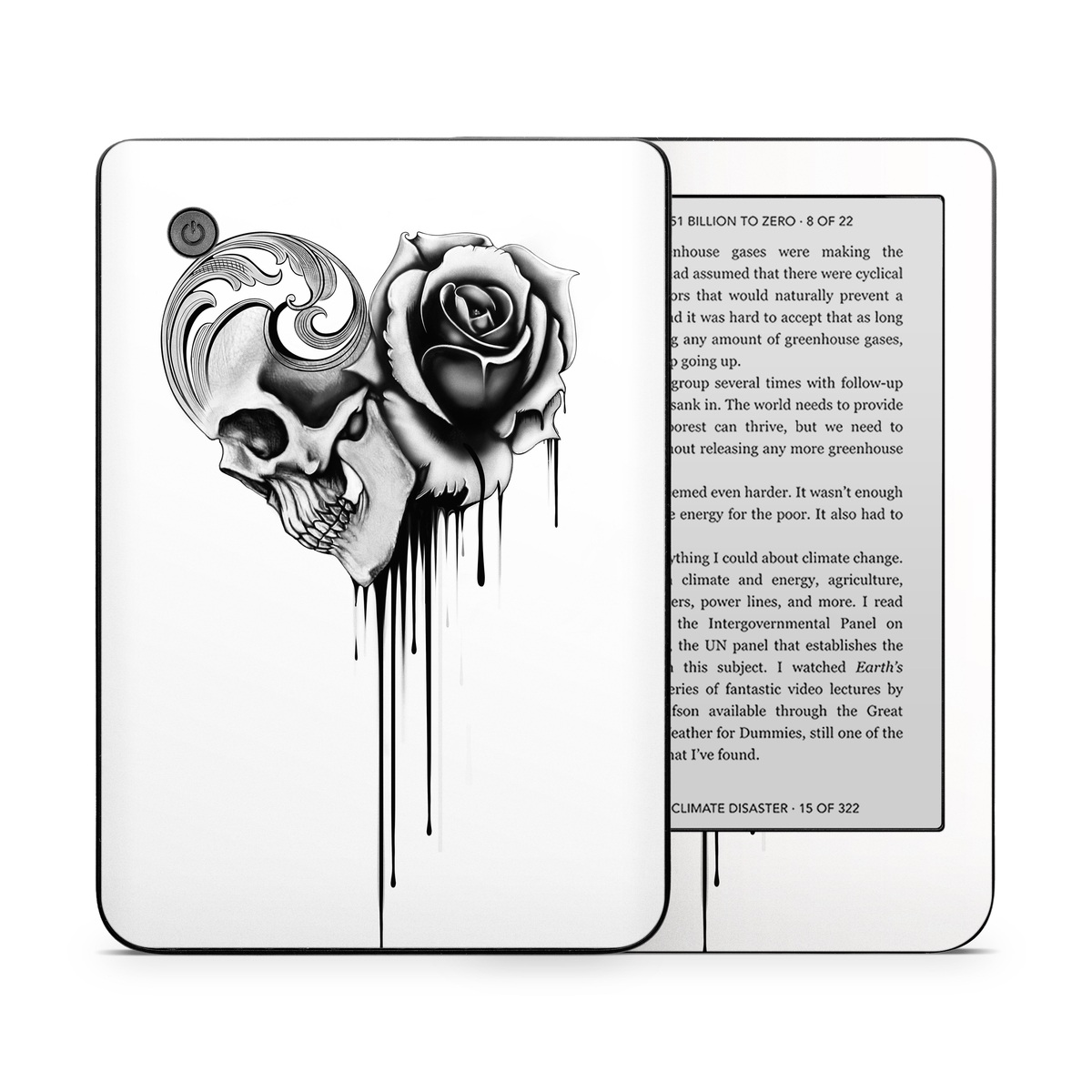 Kobo Clara 2E Skin design of Black-and-white, Illustration, Monochrome, Rose, Plant, Style, Metal, Drawing, with white, black, gray colors