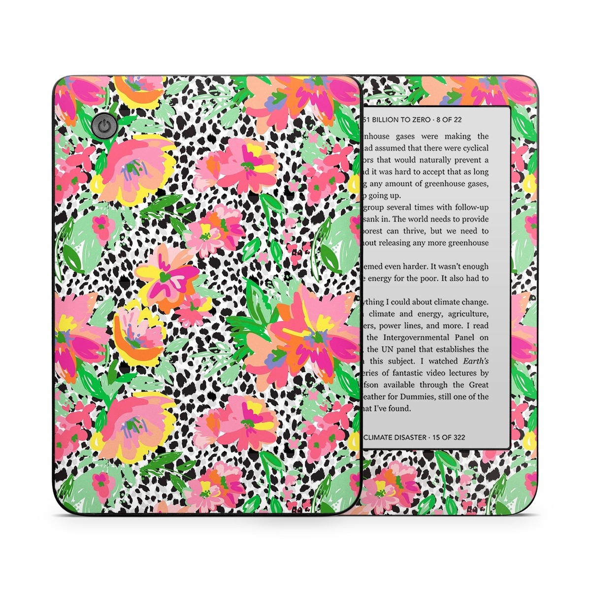 Kobo Clara 2E Skin design of Flower, Petal, Textile, Pink, Creative arts, Art, Magenta, Pattern, Plant, Symmetry, with pink, orange, yellow, purple, green, black, white colors