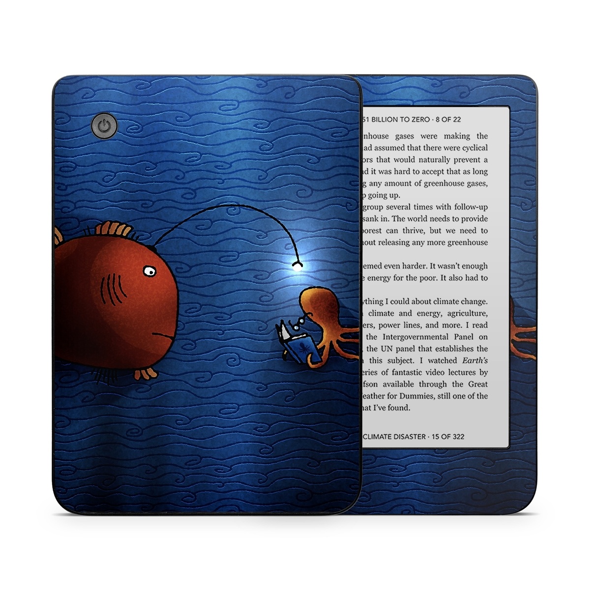 Kobo Clara 2E Skin design of Deep sea fish, Anglerfish, Illustration, Fish, Animation, Art, with blue, red colors