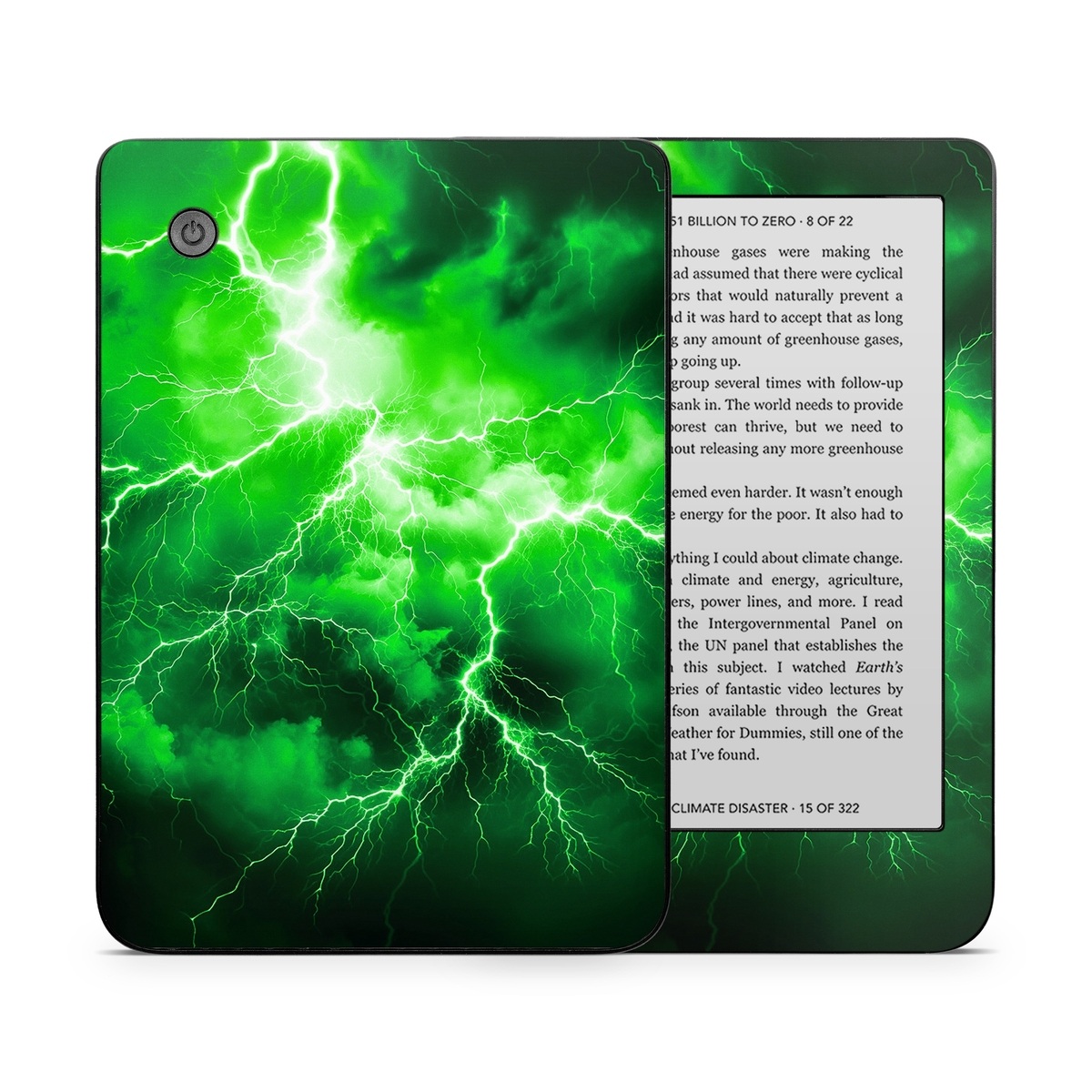 Kobo Clara 2E Skin design of Water, Atmosphere, Thunder, Light, Green, Sky, Natural environment, Natural landscape, Electricity, Organism, with black, green colors