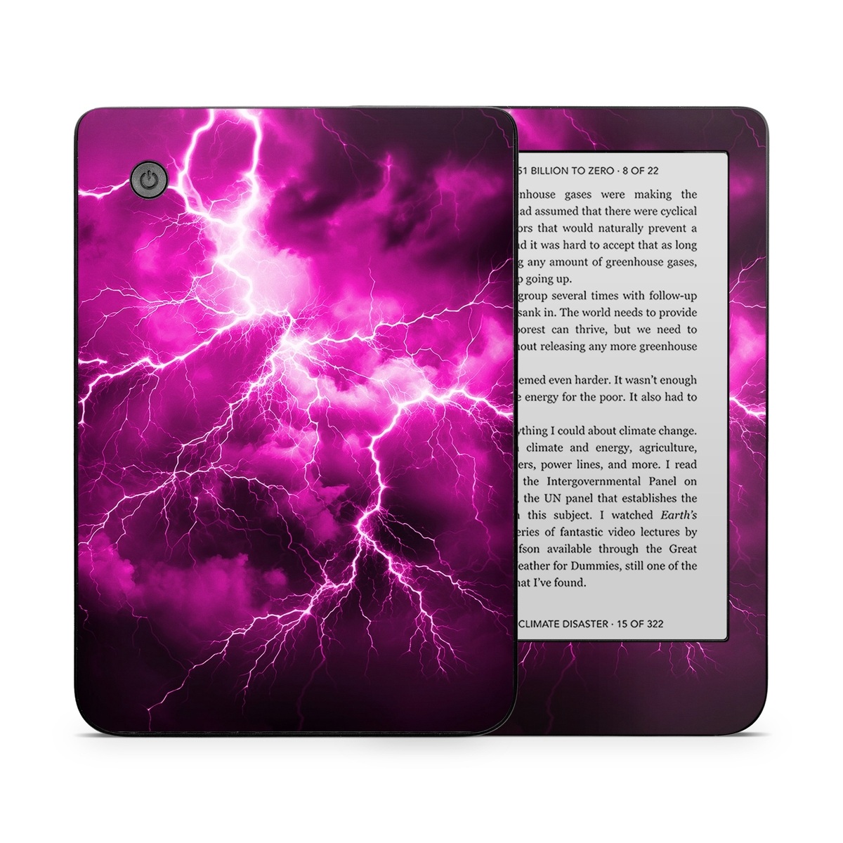 Kobo Clara 2E Skin design of Sky, Thunder, Lightning, Thunderstorm, Atmosphere, White, Purple, Light, Nature, Water, with black, pink colors