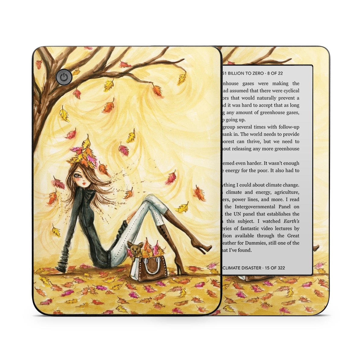 Kobo Clara 2E Skin design of Painting, Watercolor paint, Tree, Art, Illustration, Plant, Modern art, Visual arts, Still life, Fictional character, with yellow, red, brown, orange, black, white colors