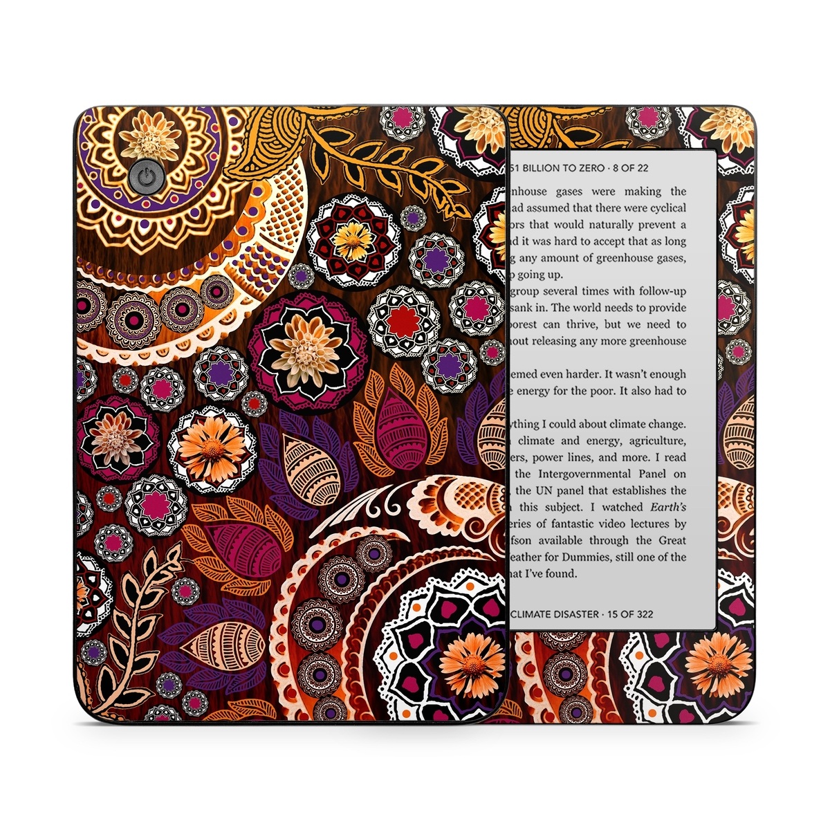 Kobo Clara 2E Skin design of Pattern, Motif, Visual arts, Design, Art, Floral design, Textile, Paisley, Tapestry, Circle, with brown, purple, red, white, black colors