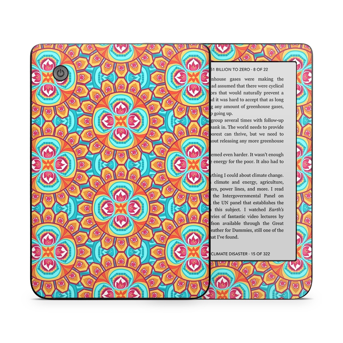 Kobo Clara 2E Skin design of Pattern, Orange, Design, Textile, Wrapping paper, Visual arts, Motif, Circle, Art, with blue, orange, red, yellow colors