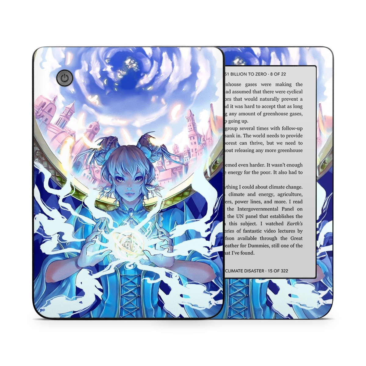 Kobo Clara 2E Skin design of Cg artwork, Anime, Cartoon, Sky, Long hair, Illustration, Fictional character, Black hair, Art, with blue, purple, pink, white, yellow colors