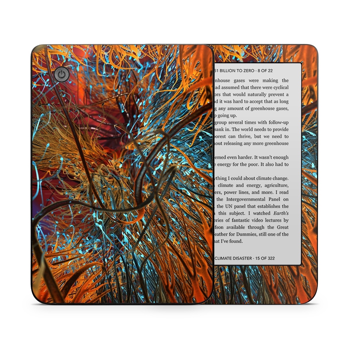 Kobo Clara 2E Skin design of Orange, Tree, Electric blue, Organism, Fractal art, Plant, Art, Graphics, Space, Psychedelic art, with orange, blue, red, yellow, purple colors