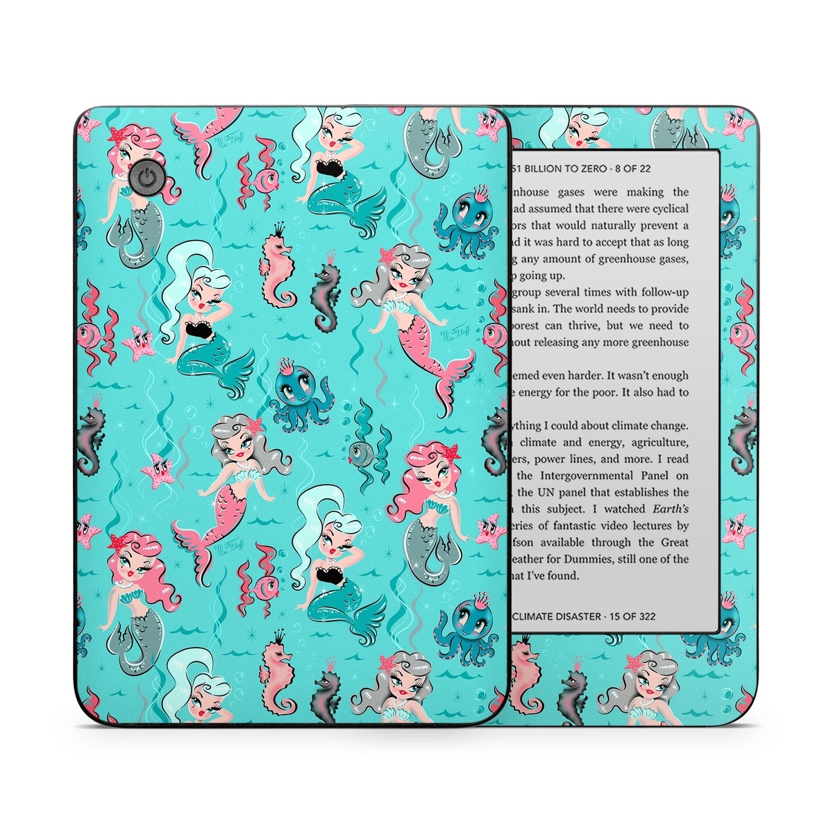 Kobo Clara 2E Skin design of Turquoise, Wrapping paper, Cartoon, Pattern, Textile, Aqua, Design, Gift wrapping, Illustration, Fictional character, with blue, pink, yellow, gray colors