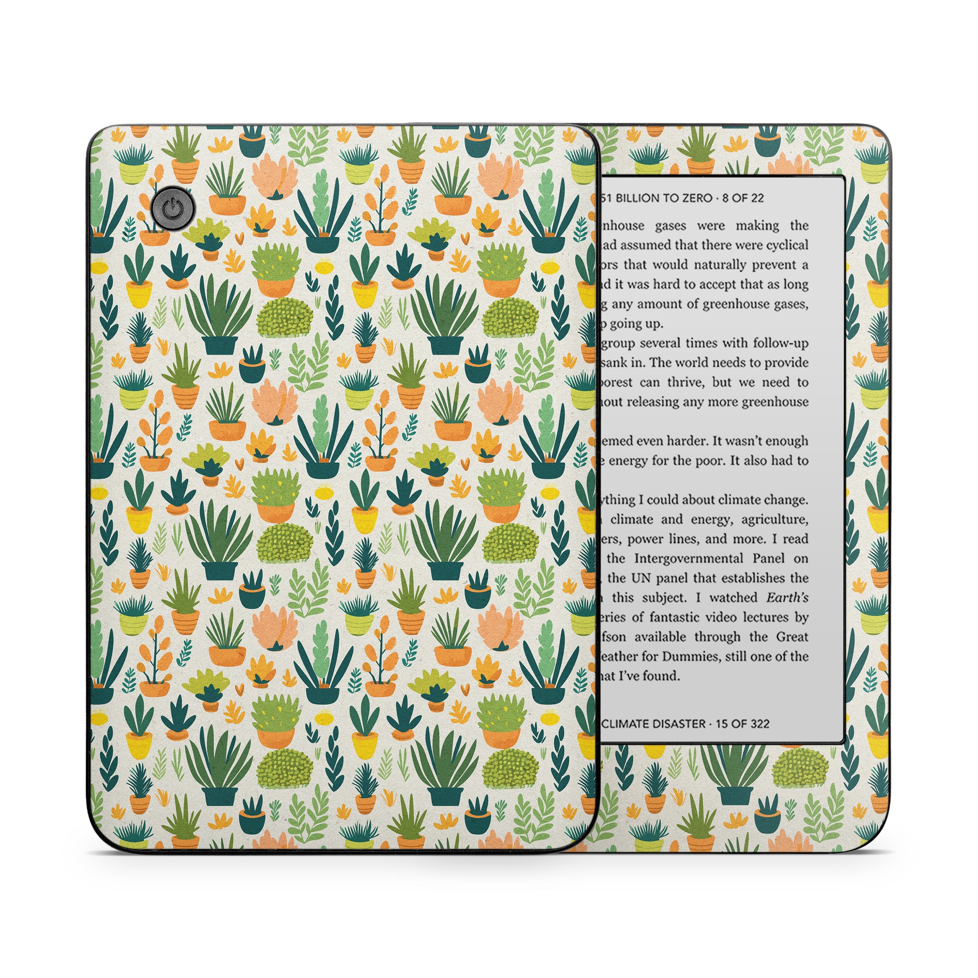 Kobo Clara 2E Skin design of Flower, Plant, Petal, Textile, Botany, Art, Creative arts, Flowering plant, Porcelain, Groundcover, with white, green, brown, yellow, orange colors