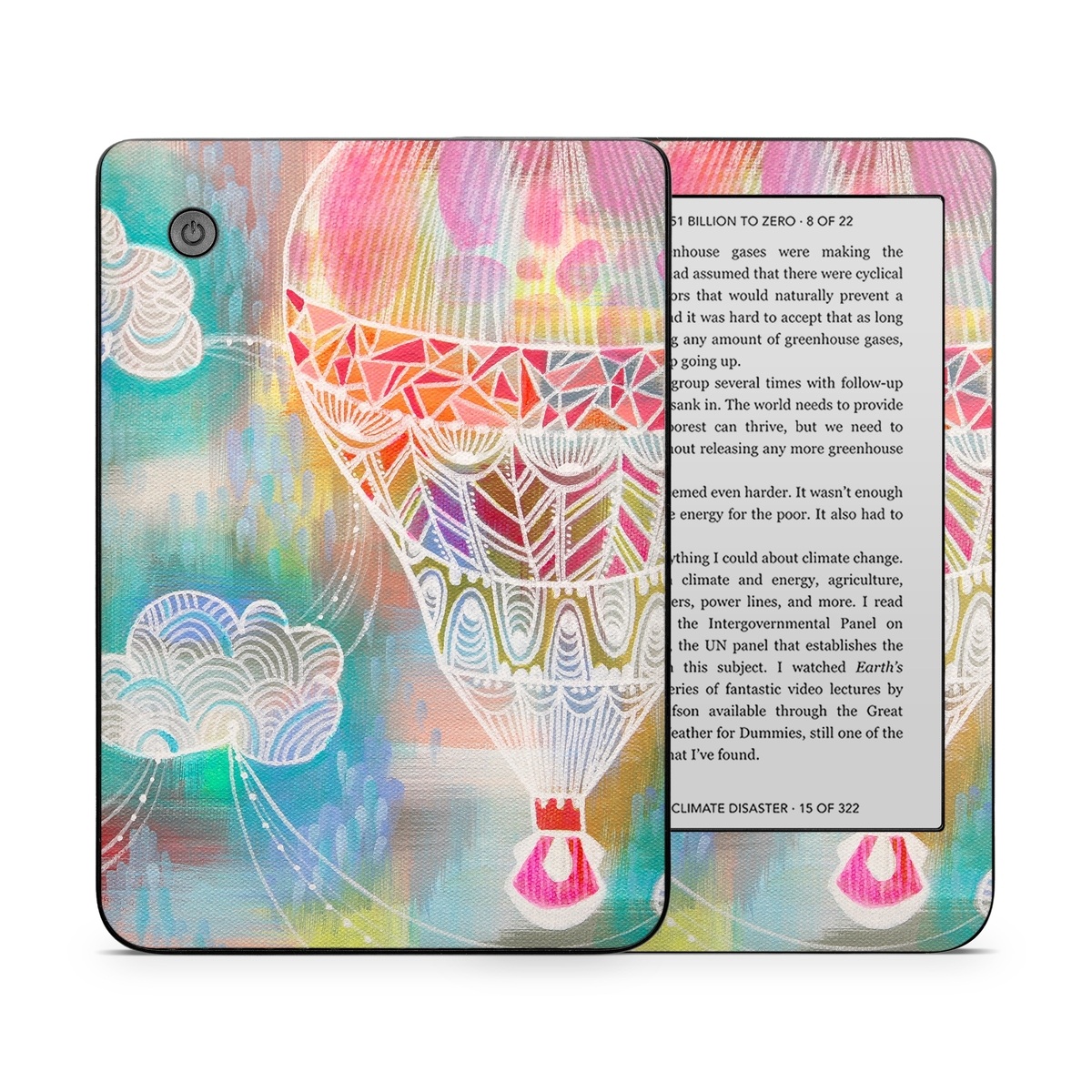 Kobo Clara 2E Skin design of Hot air balloon, Balloon, Illustration, Pattern, Vehicle, Aerostat, Hot air ballooning, Graphic design, Art, with blue, red, yellow, pink, white colors