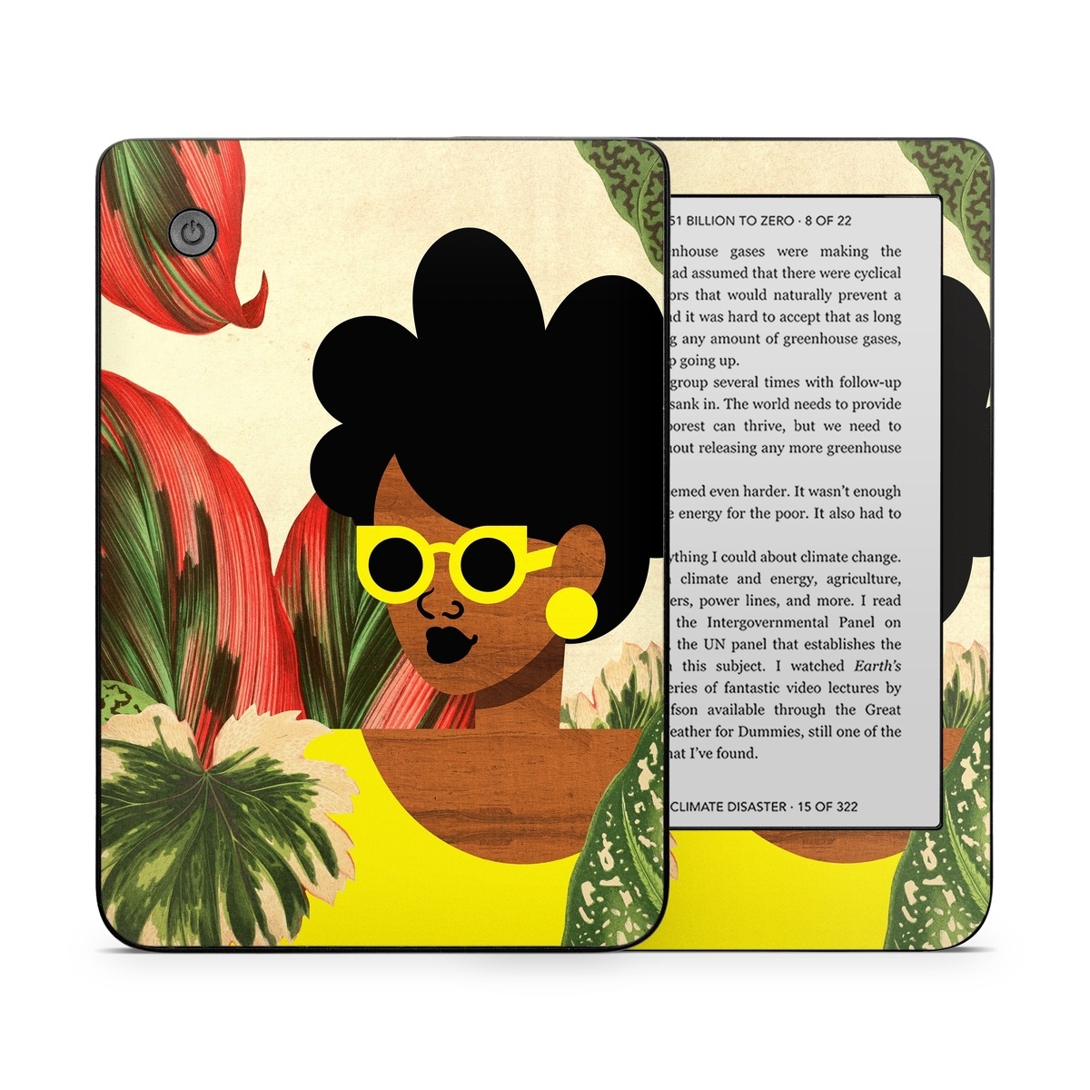 Kobo Clara 2E Skin design of Illustration, Plant, Botany, Organism, Leaf, Art, Animation, Grass, Flower, Perennial plant, with green, black, brown, yellow, red colors