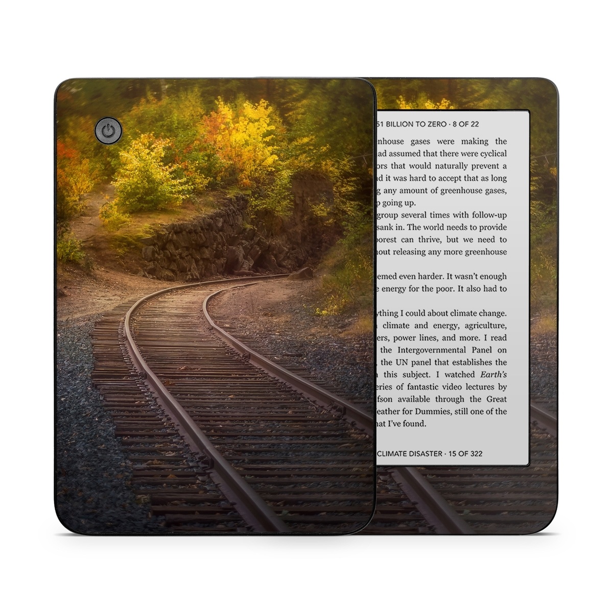 Kobo Clara 2E Skin design of Plant, Wood, Branch, Natural landscape, Road surface, Track, Grass, Tree, Thoroughfare, Twig, with brown, gray, yellow, orange, green, red colors