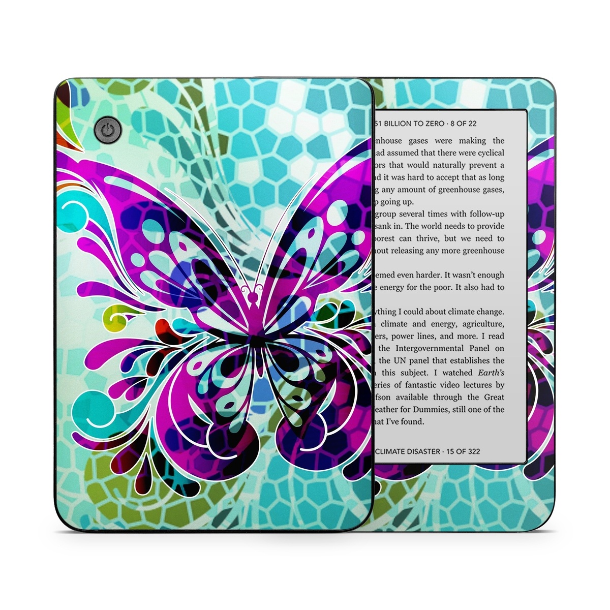 Kobo Clara 2E Skin design of Butterfly, Pattern, Insect, Moths and butterflies, Purple, Graphic design, Design, Pollinator, Visual arts, Magenta, with blue, green, purple colors