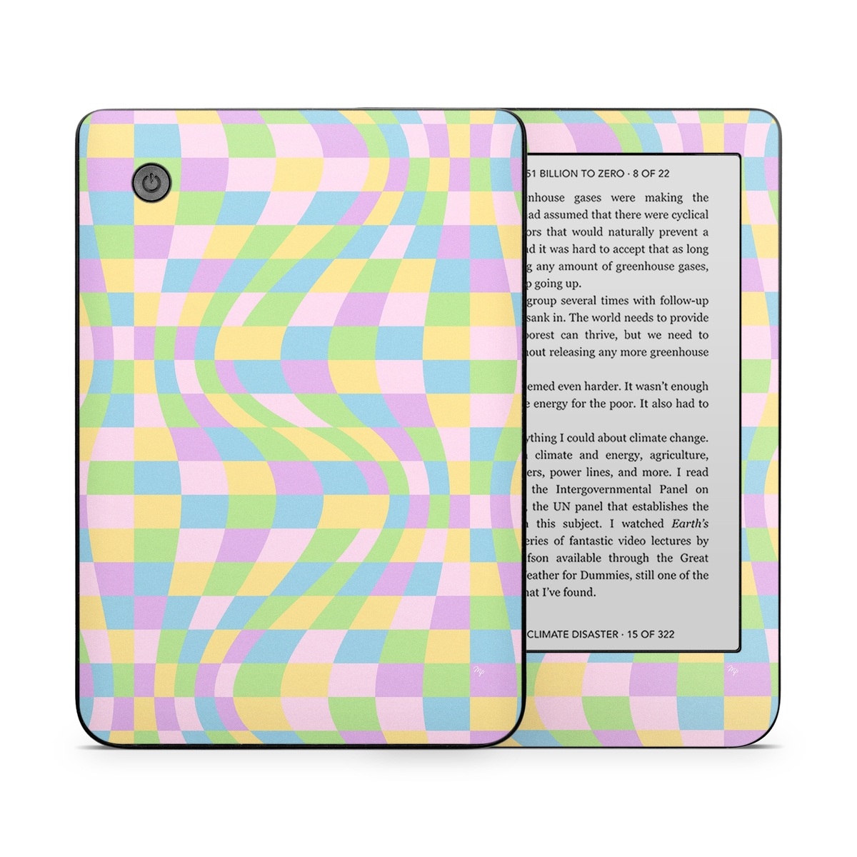 Kobo Clara 2E Skin design of Rectangle, Azure, Textile, Art, Painting, Violet, Pink, Font, Aqua, Material property, with pink, yellow, purple, blue, green colors
