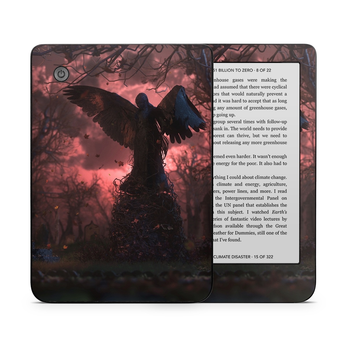 Kobo Clara 2E Skin design of Nature, Sky, Atmospheric phenomenon, Tree, Atmosphere, Darkness, Night, Screenshot, Cg artwork, Fictional character, with black, red colors
