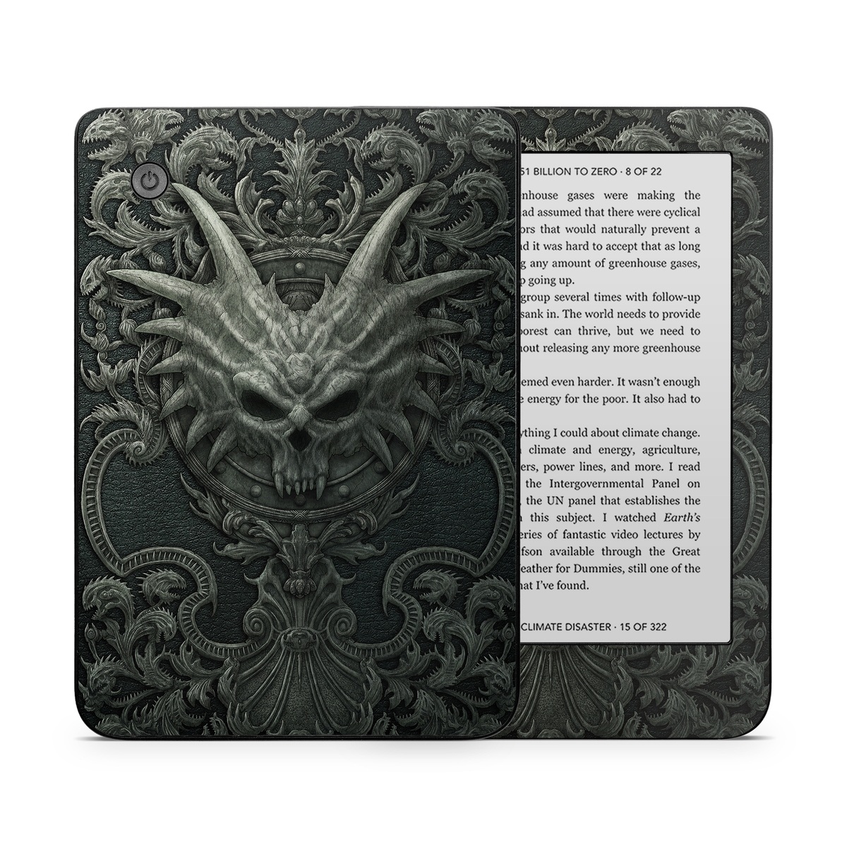 Kobo Clara 2E Skin design of Demon, Dragon, Fictional character, Illustration, Supernatural creature, Drawing, Symmetry, Art, Mythology, Mythical creature, with black, gray colors