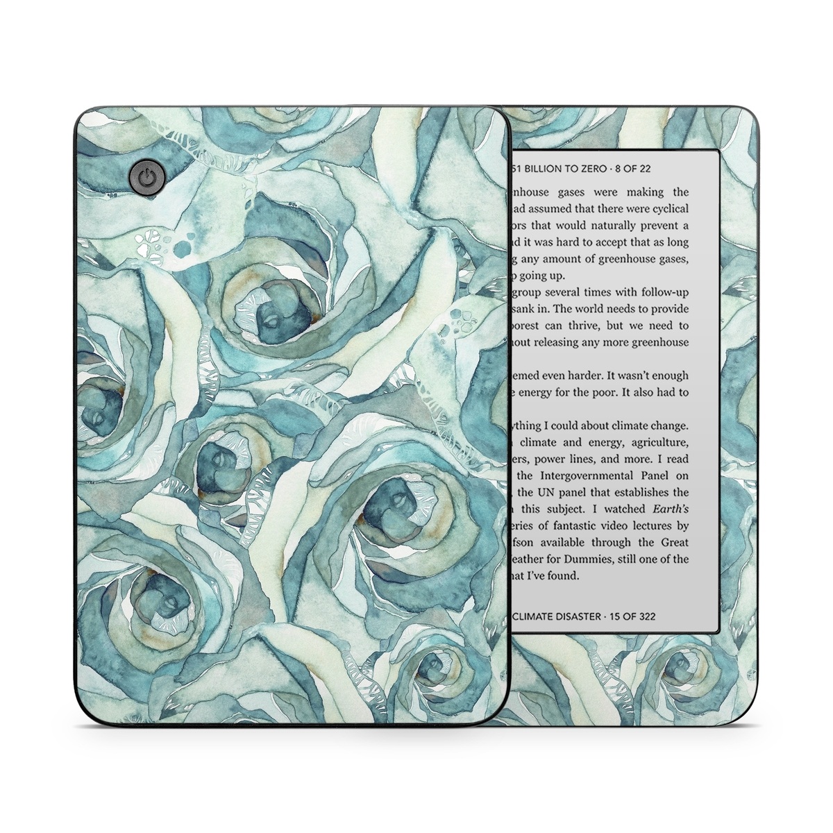 Kobo Clara 2E Skin design of Rose, Garden roses, Blue, Flower, Rose family, Watercolor paint, Plant, Pattern, Rosa × centifolia, Blue rose, with blue, green colors