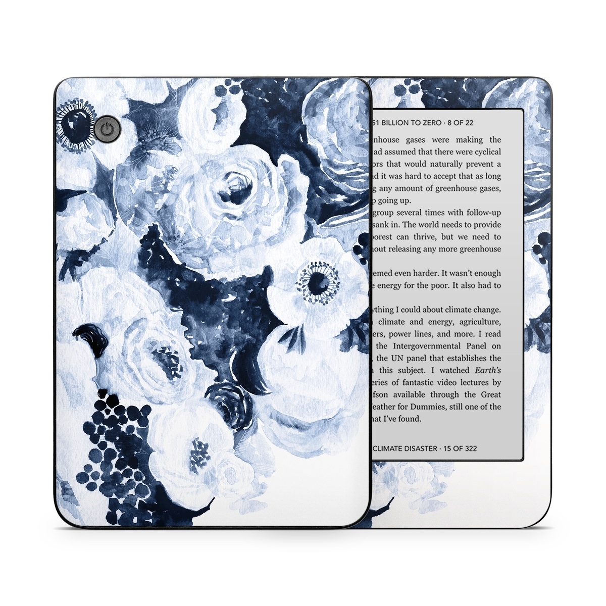 Kobo Clara 2E Skin design of White, Flower, Cut flowers, Garden roses, Plant, Bouquet, Rose, Black-and-white, Rose family, Still life, with white, blue colors
