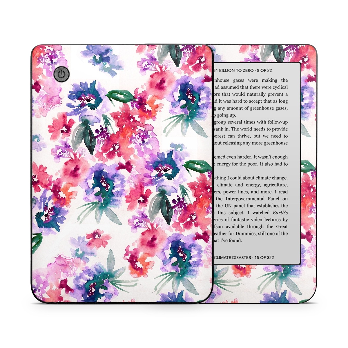 Kobo Clara 2E Skin design of Purple, Pattern, Pink, Lilac, Violet, Flower, Watercolor paint, Floral design, Plant, Design, with green, pink, red, purple, white colors