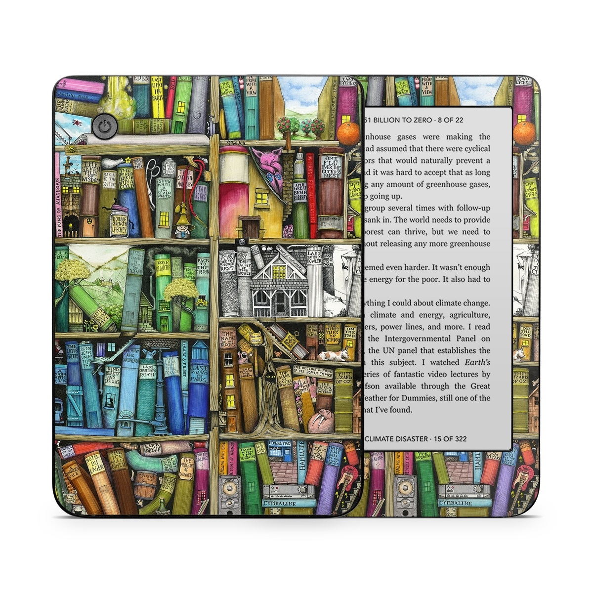 Kobo Clara 2E Skin design of Collection, Art, Visual arts, Bookselling, Shelving, Painting, Building, Shelf, Publication, Modern art, with brown, green, blue, red, pink colors