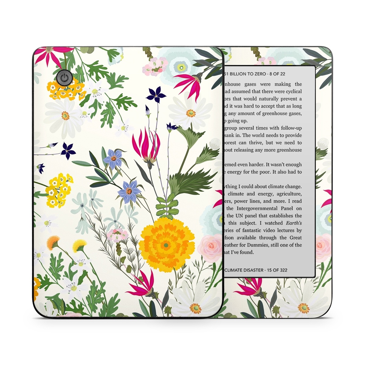 Kobo Clara 2E Skin design of Flower, Wildflower, chamomile, Floral design, Plant, camomile, Botany, Clip art, Cut flowers, Daisy, with white, green, pink, orange, yellow, red colors