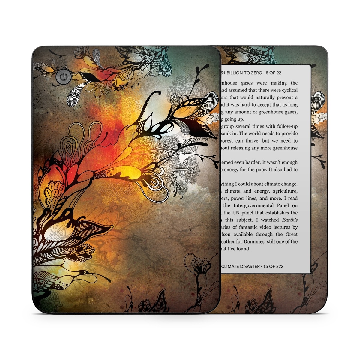 Kobo Clara 2E Skin design of Yellow, Orange, Art, Branch, Leaf, Graphic design, Visual arts, Pattern, Design, Modern art, with black, red, orange, yellow colors