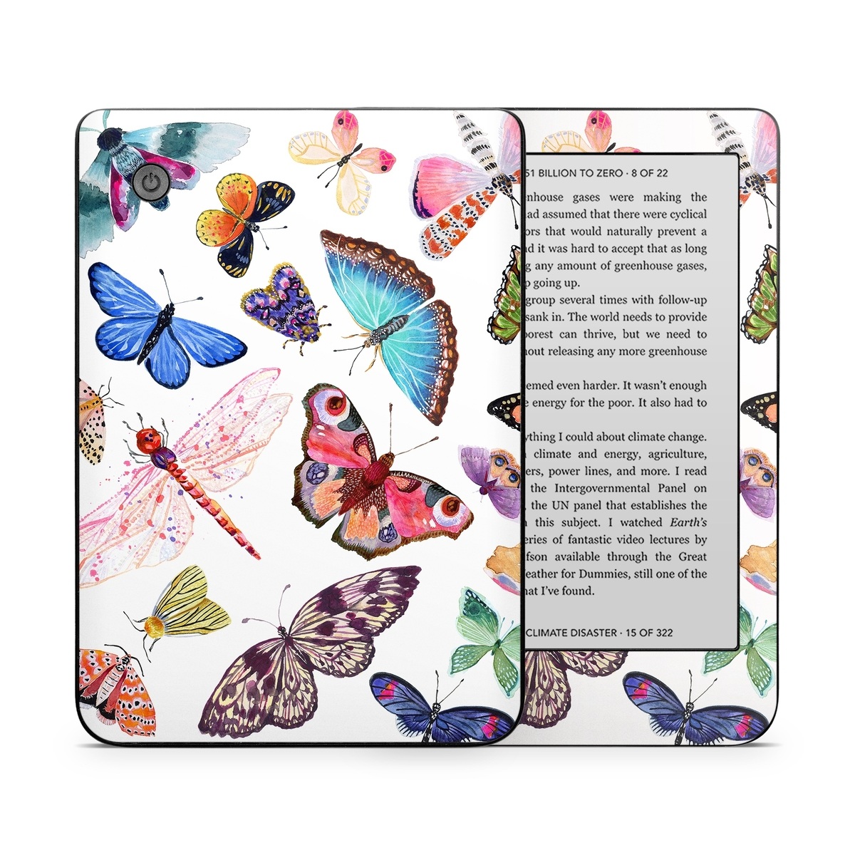 Kobo Clara 2E Skin design of Butterfly, Pollinator, Insect, Arthropod, Organism, Moths and butterflies, Art, Symmetry, Wing, Illustration, with white, blue, green, red, yellow, orange, pink, brown, purple colors