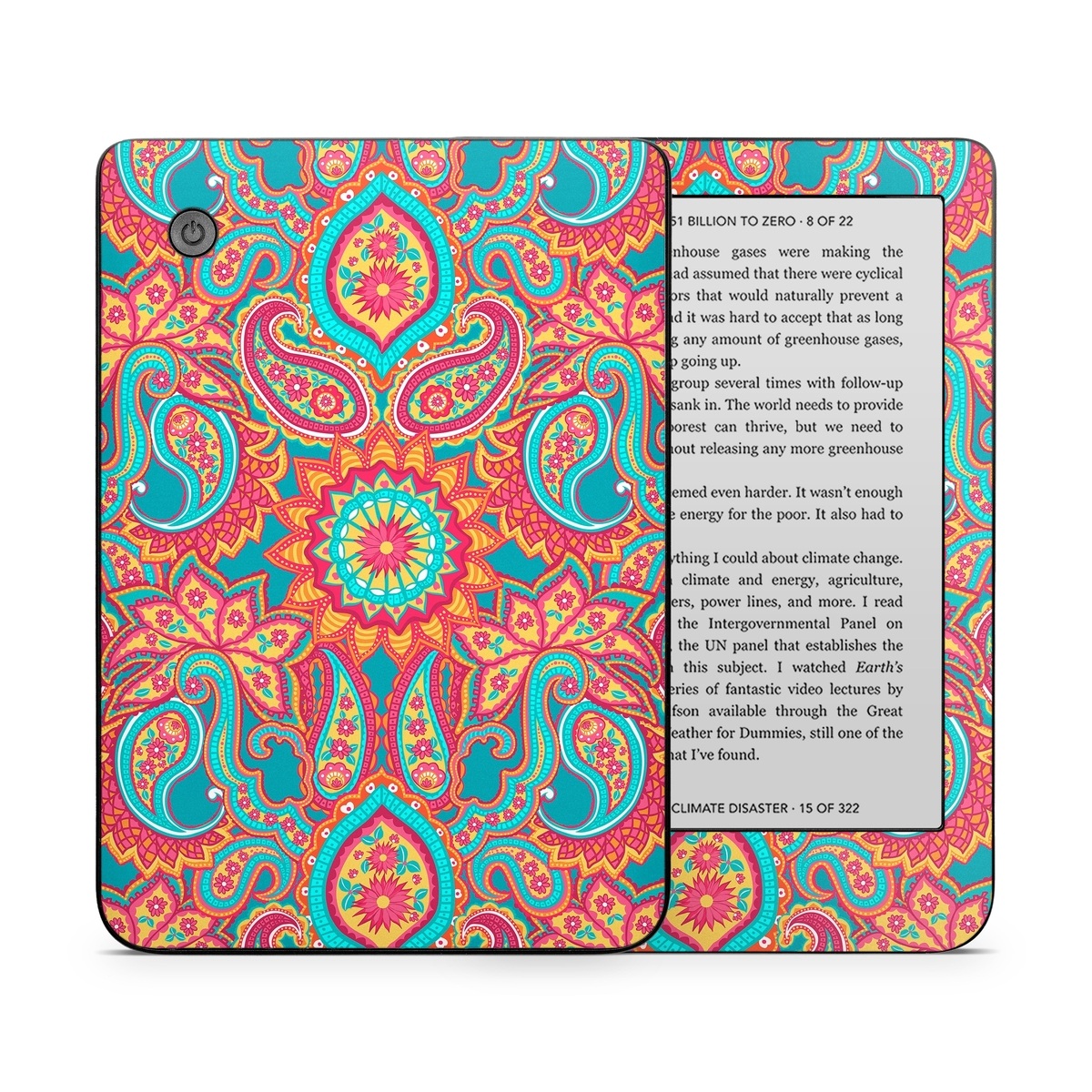 Kobo Clara 2E Skin design of Pattern, Paisley, Motif, Visual arts, Design, Art, Textile, Psychedelic art, with orange, yellow, blue, red colors