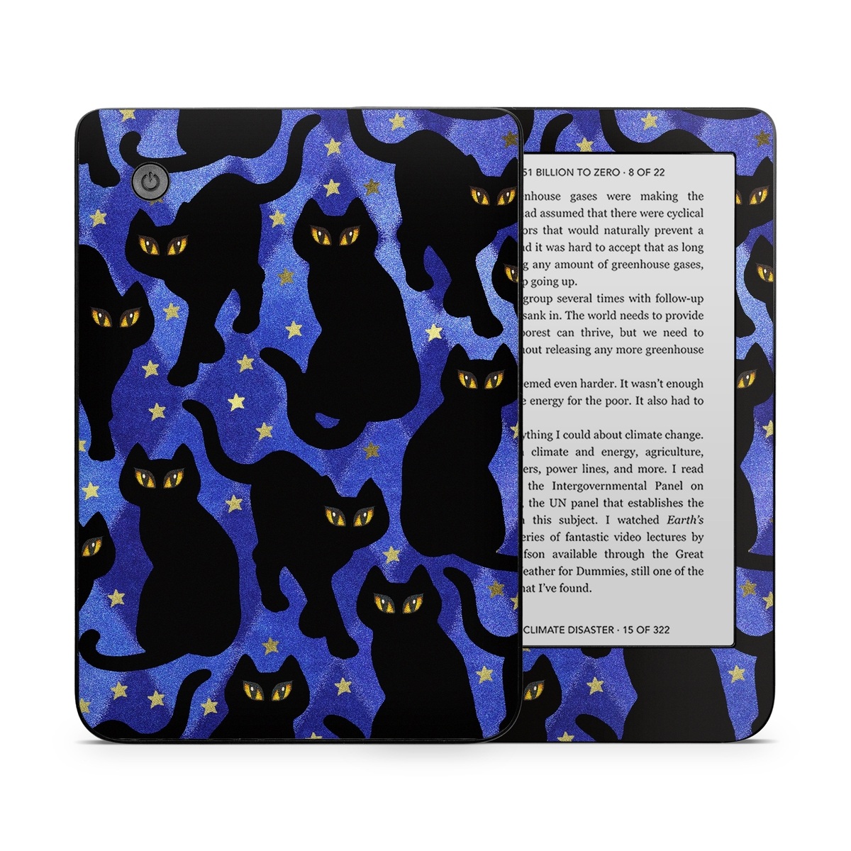 Kobo Clara 2E Skin design of Black cat, Black, Cat, Small to medium-sized cats, Pattern, Felidae, Design, Electric blue, Illustration, Art, with black, blue, purple, yellow colors